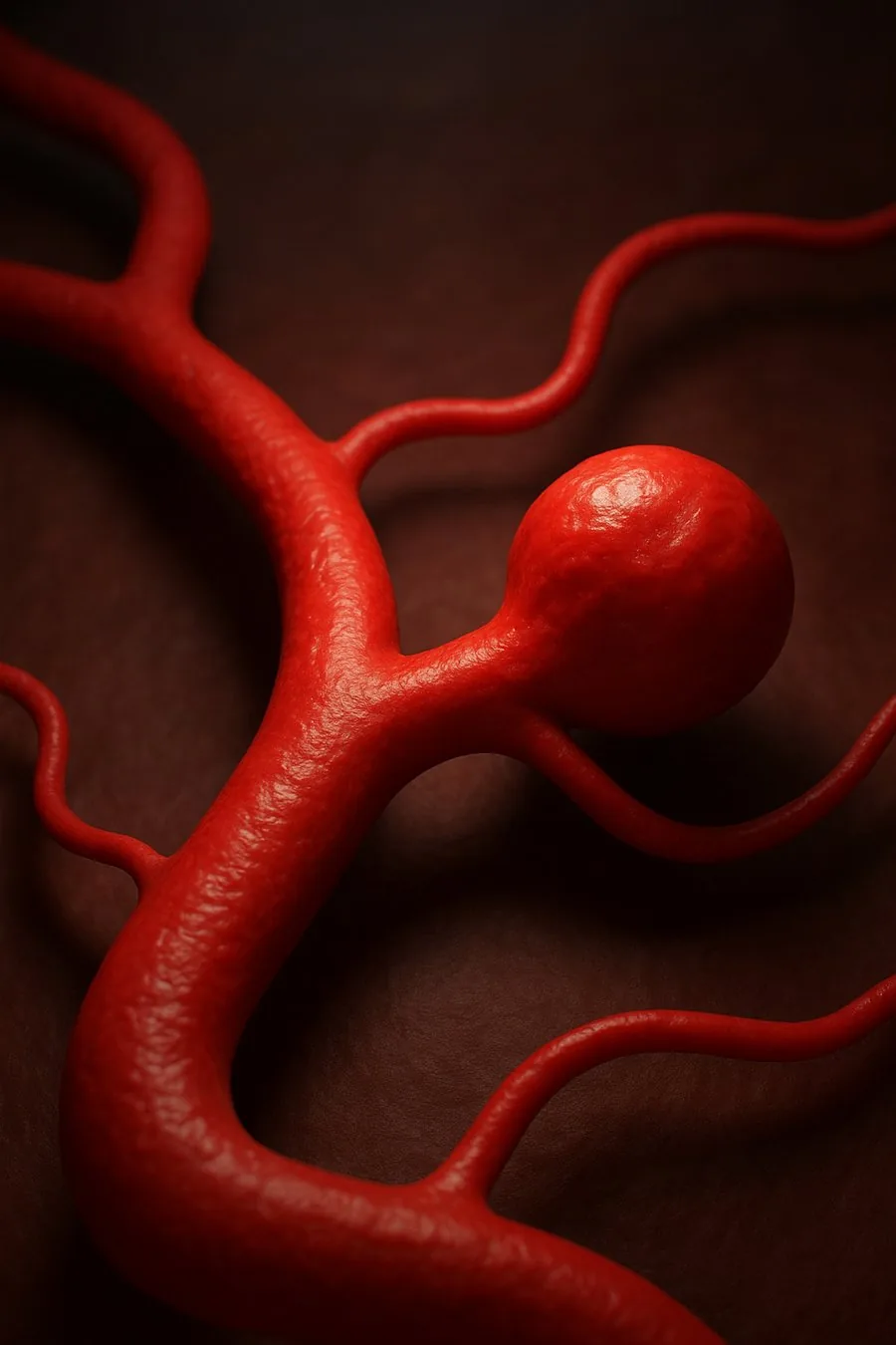Ilustração de um aneurisma cerebral, alvo da embolização